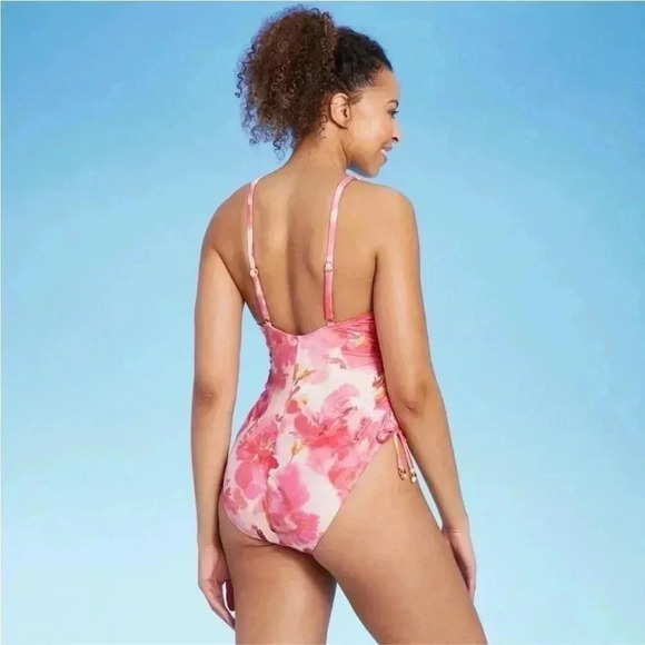 NWT Women's Plunge Side-Tie One Piece Swimsuit - Shade & Shore Multi Floral - Picture 3 of 6
